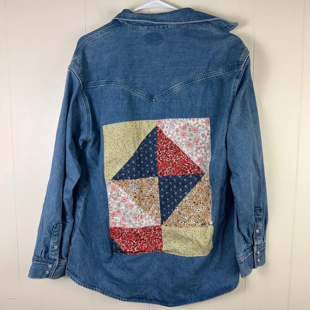 Levi’s Shirt Dorsey‎ Patchwork Western Button Down Pearl Snap S New